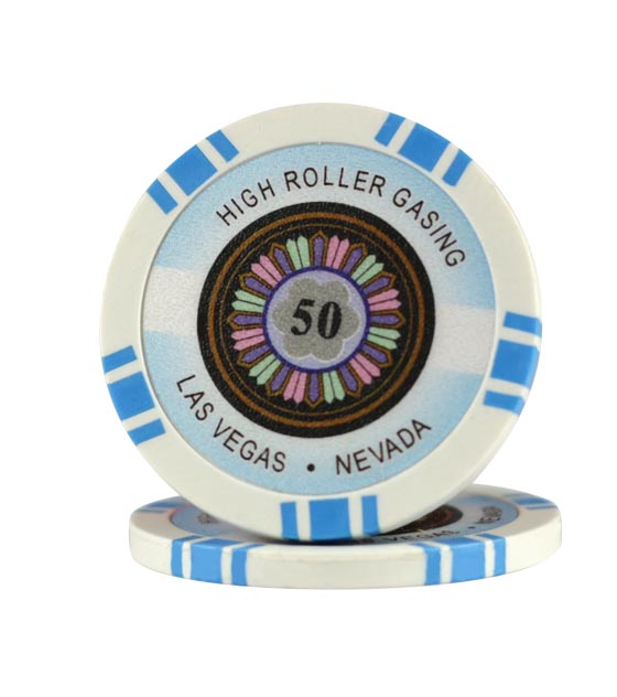 High Roller chip light blue (50), roll of 25